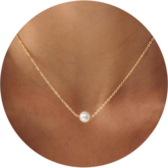 Pearl Necklace for Women- 14K Gold-plated/White Gold-plated Dainty Pearl Necklac - Picture 1 of 7